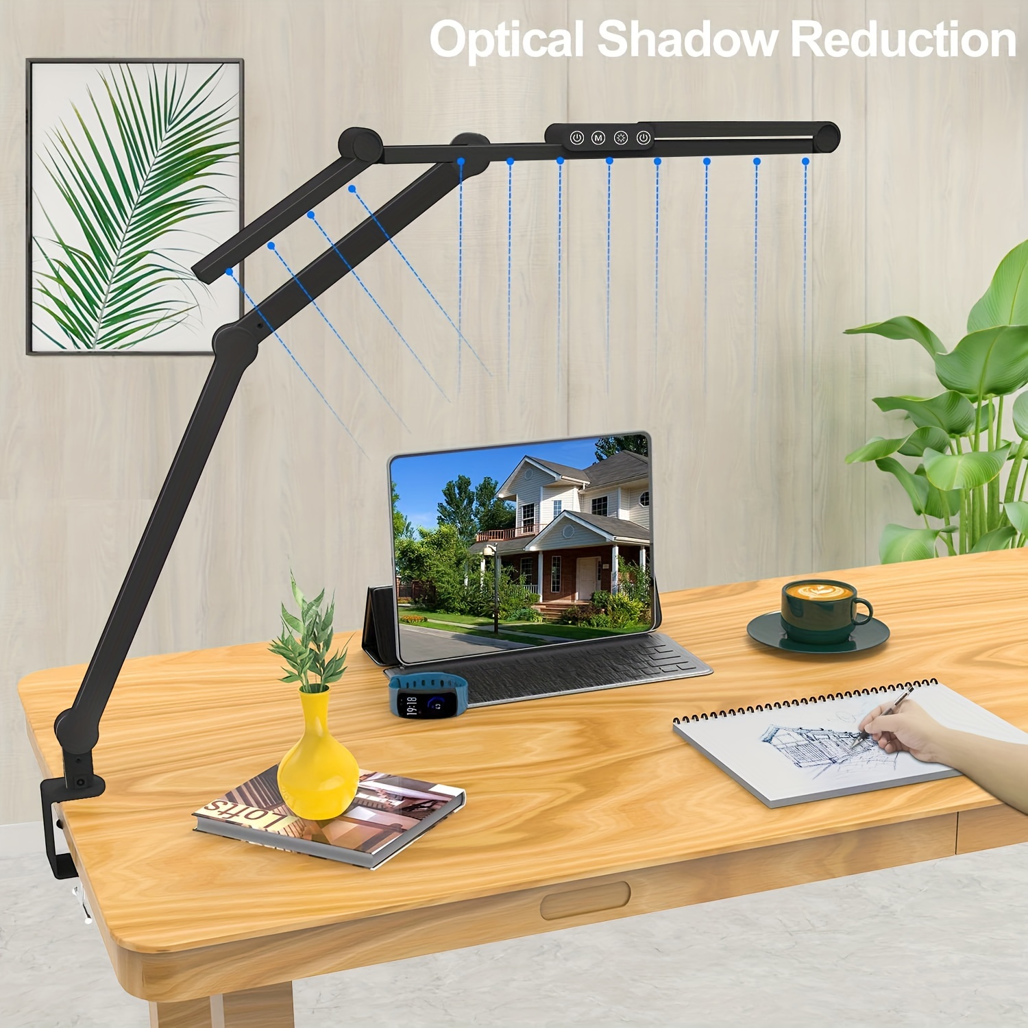 Three-head Lamp With Memory Function, Touch Control, Flexible Adjustment, 5 Color Temperatures, 5 Brightness Levels, 45-degree Angle Design For Rooms, Reading