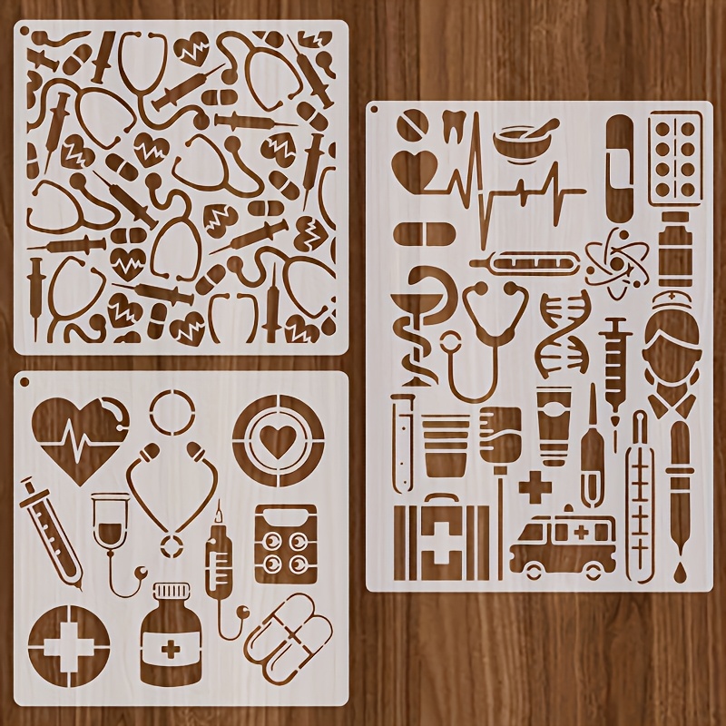 E-shop 3-teiliges medizinisches Schablonen-Set mit großen Skalen - Bastelset im Arzt-Design für Krankenpflegestudenten, Scrapbooking, Kartenherstellung