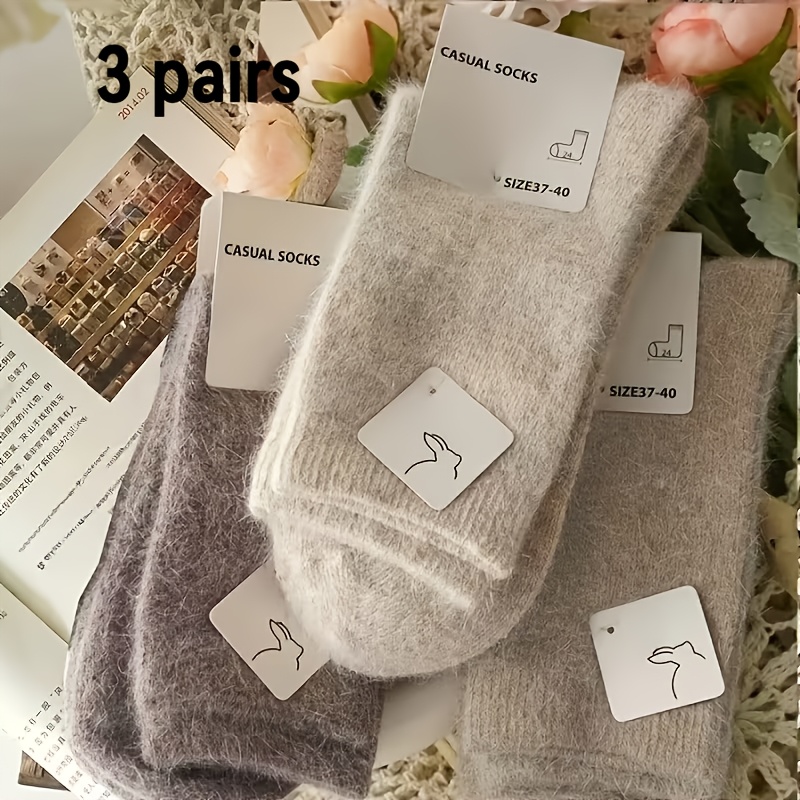 3 Pairs Women's Autumn Winter Socks, Mid-calf Warm Socks, Thickened Warm Sleep Socks, Solid Easy, Versatile, Cold-resistant Soft Socks!