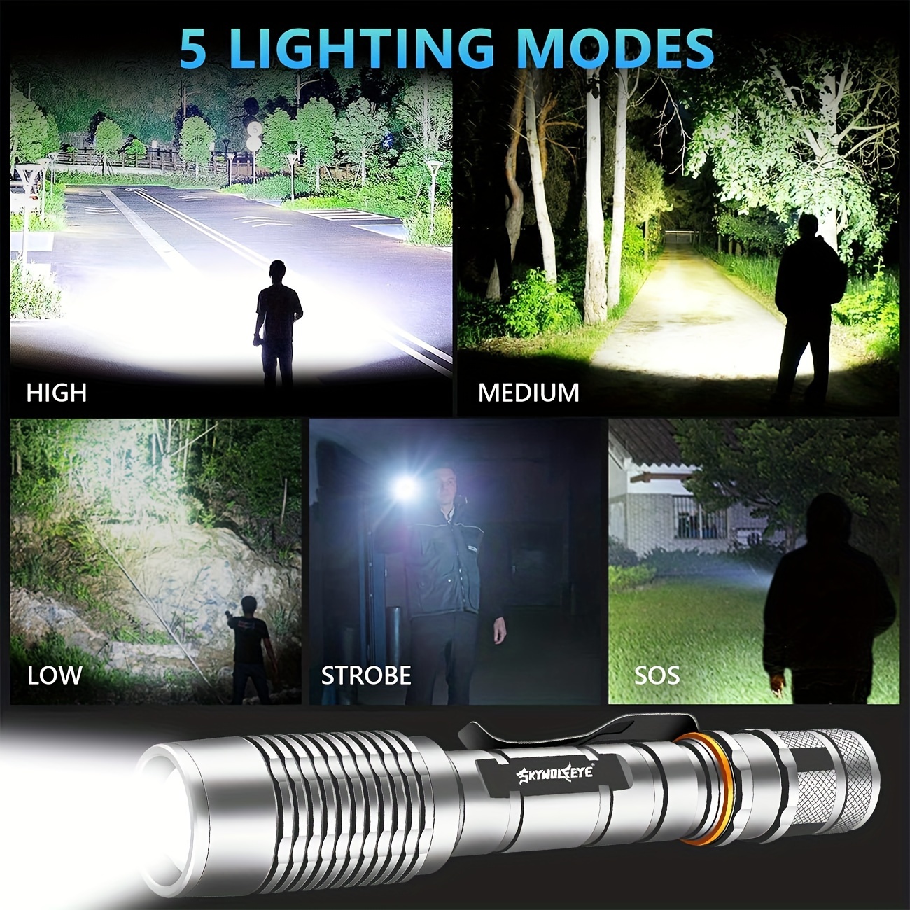 

1pc Super Rechargeable Led , 5 Camping , 2x18650 Batteries Required (1*battery Charger+4*)