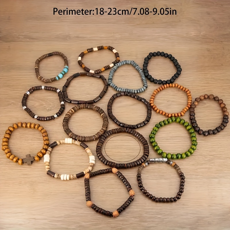16pcs Bohemian Style Wooden Bead Bracelet Set