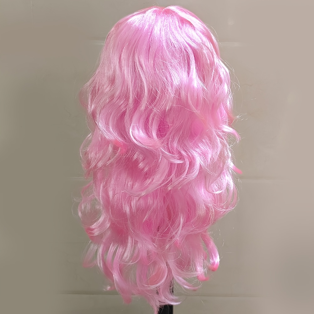 TEMU Pink Bangs Deep Wave Wig, Fashionable Long Wig, Daily Party Wig, Christmas New Year Holiday Party Wig, Suitable For