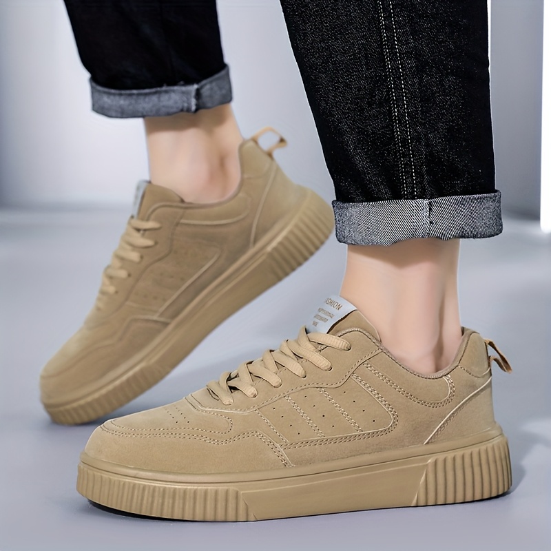 Men's Plus Size Lightweight Lace-Up Sneakers - Casual & Sporty, Beige Low-Top Skate Shoes with Durable MD Sole, Comfortable EVA Insole, Perfect for Casual Attire, Running & Outdoor Activities