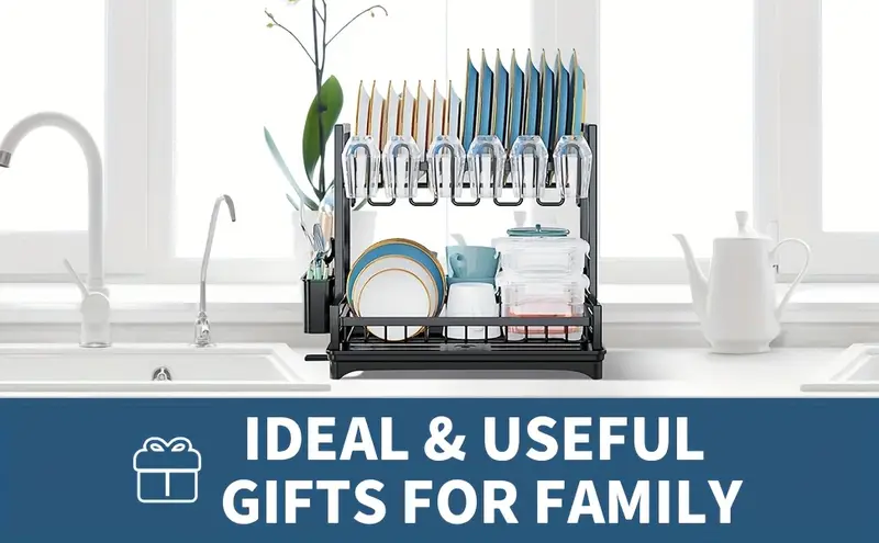 large 2 tier dish drying rack for kitchen counter detachable large capacity dish drainer organizer with utensil holder dish drying rack with drain board plate silverware pots and pans drying rack for kitchen Product details 2