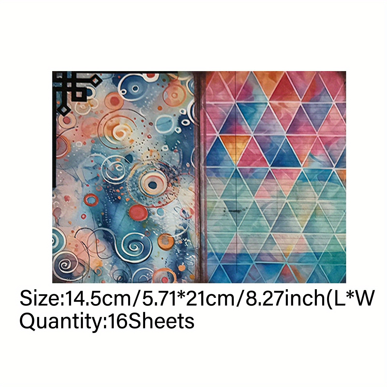 Image of Vigus Colored Paper 16 Sheets European Art Abstract Bohemian Description Trash Diary Magazine Hand Account A5 Size Craft Paper