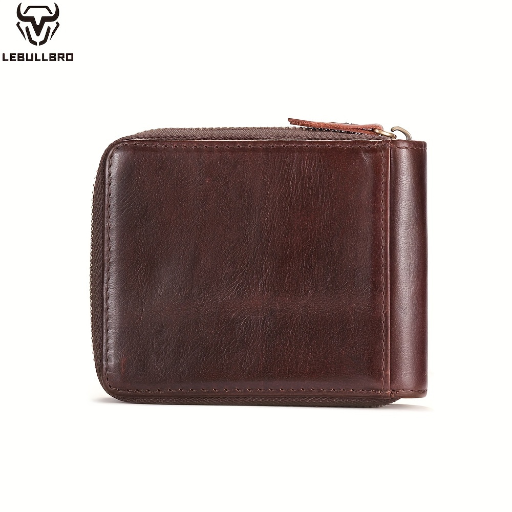 Men's Zipper Wallet Leather Bifold Wallets Slim RFID Blocking Zip Around Cred