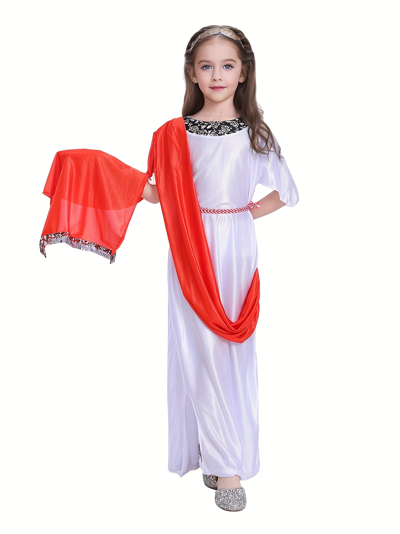 Girls Roman Goddess Costume Complete Set -Toga Dress with Tiara * Cape &  Belt for Halloween, Greek Queen Party Outfit Kids Ancient Rome Fancy Dress  for Carnival & School Play