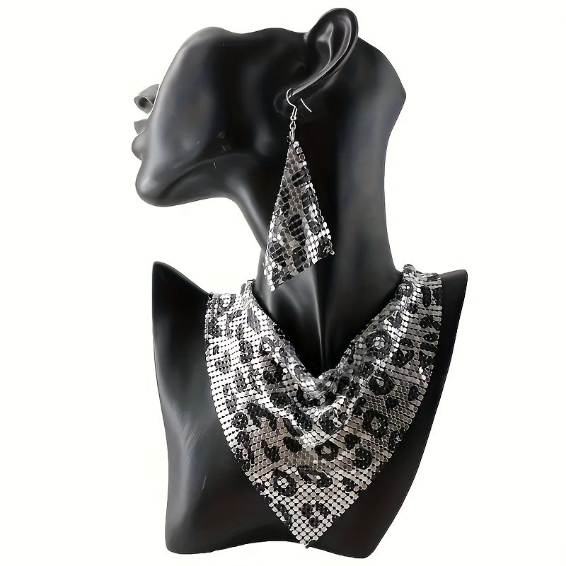 Sequinned Silky Scarf & Necklace Earrings Set