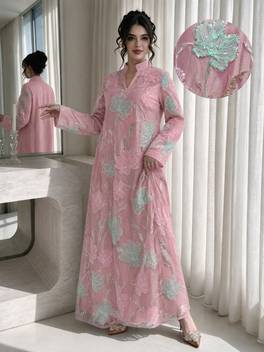 womens beaded embroidery mesh fabric casual loose fit daily robe