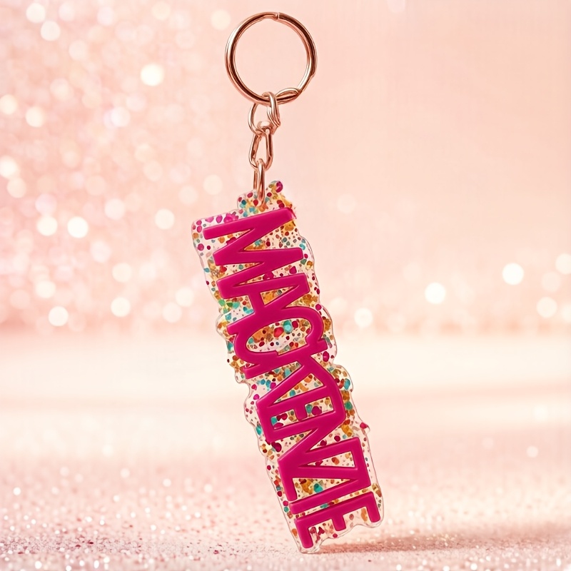 TEMU 1pc Custom Acrylic Name Keychain Personalized Glittery Colorful Letters Circular Key Ring Graduation Gift For Women, Diy Customizable Name And
