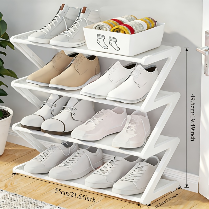 TEMU 4-tier Large Size Z-shaped Shoe Rack, Easy Assembly No Tools Required, Pink Plastic Stackable Storage Organizer For Home, Dorm, And Living Room,