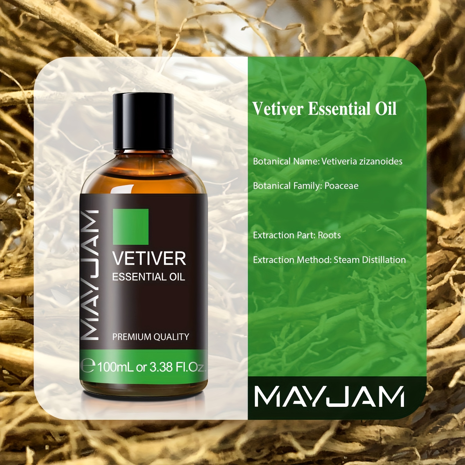 3.38 Fl Oz Vetiver Esencijalno Ulje |, Difuzor, Svijeća, Idealan Poklon Za Razne Prigode - MAYJAM