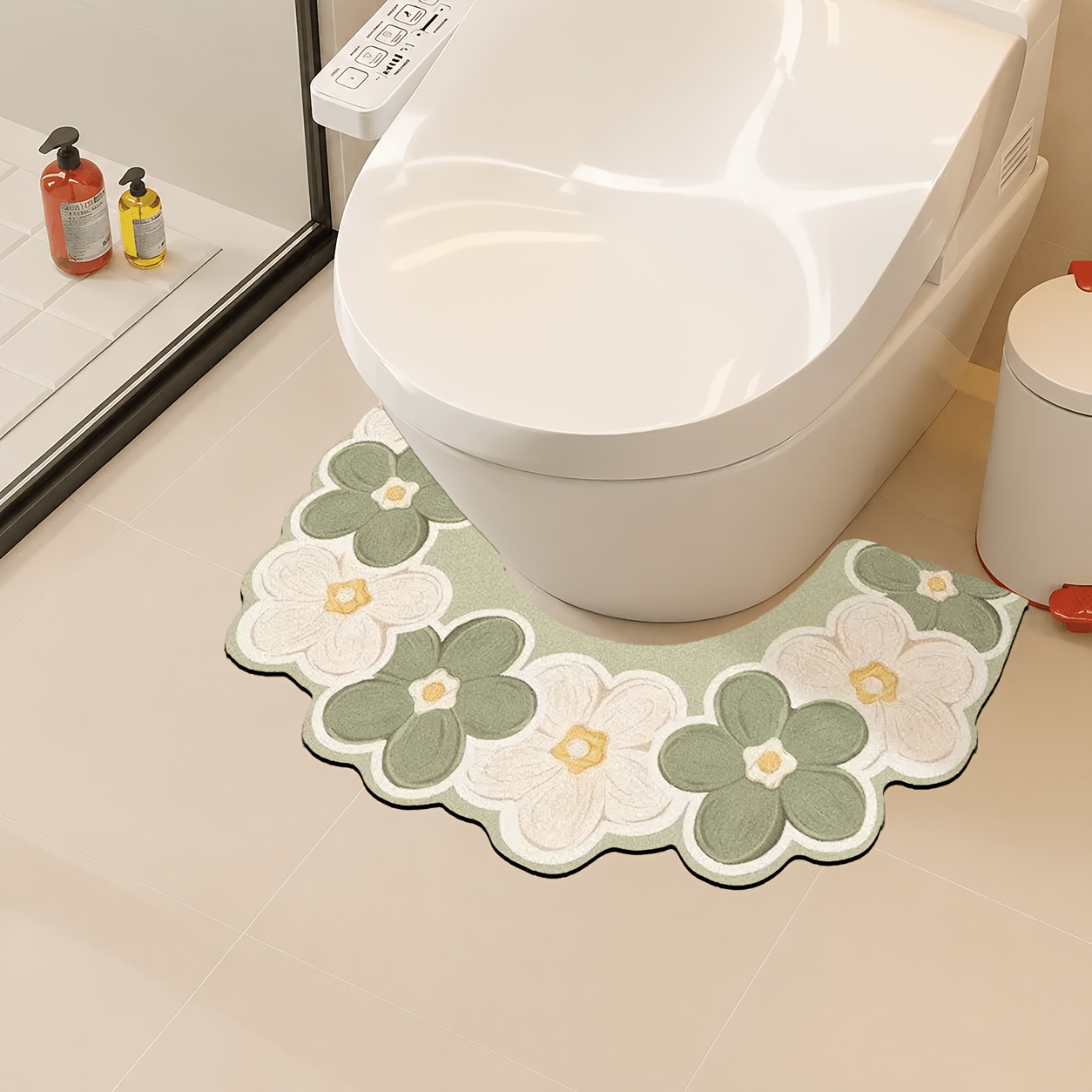 TEMU 1pc U-shaped Bathroom Toilet Mat, Non-slip Bottom, Quick-drying Absorbent, Geometric , Home Decoration, Suitable For Bathroom And Shower Safety,
