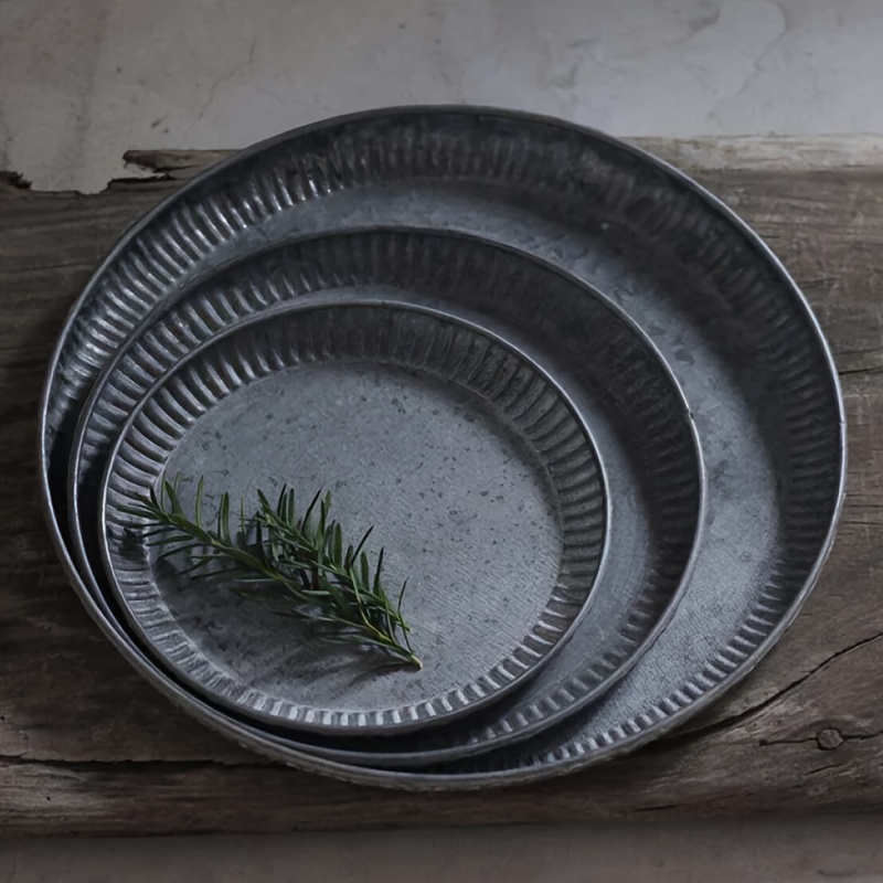 3pcs Industrial Style Round Iron Tray Set Decorative Trays Vintage Metal Storage Plates