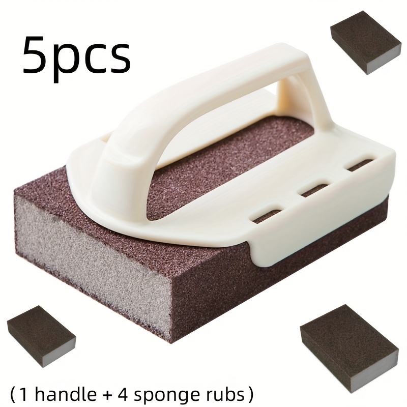 5pcs (1 Handle + 4 Emery Sponges) For Cleaning Of Kitchen Pots And Pans, Cleaning Brushes That Do Not Hurt Your Hands, Remove Stains And Rust, Convenient And