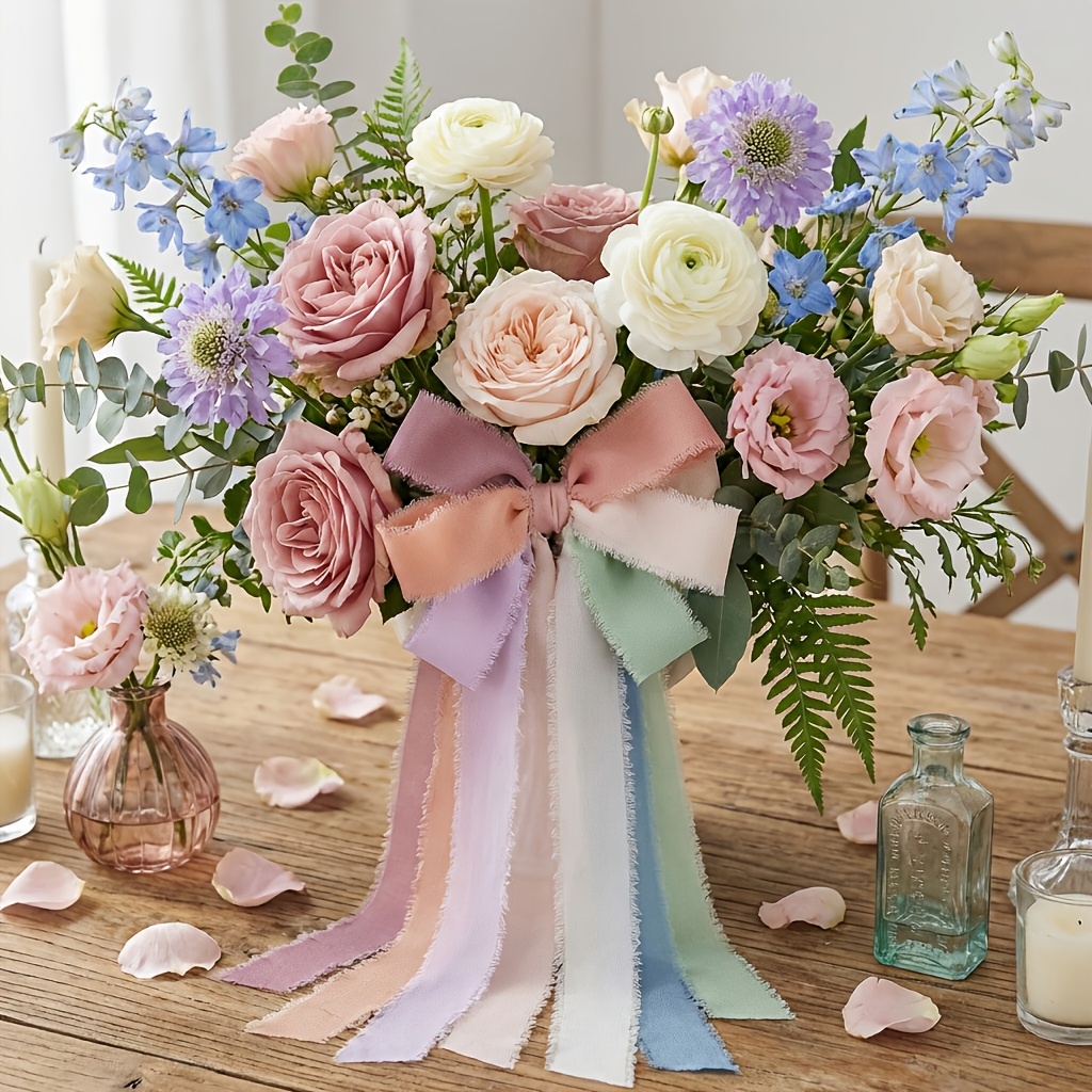 TEMU Lot de 9 rouleaux de ruban en mousseline de soie de 2,79 cm x 24,69 m, ruban de couleurs assorties, tissu à franges , convient pour invitations