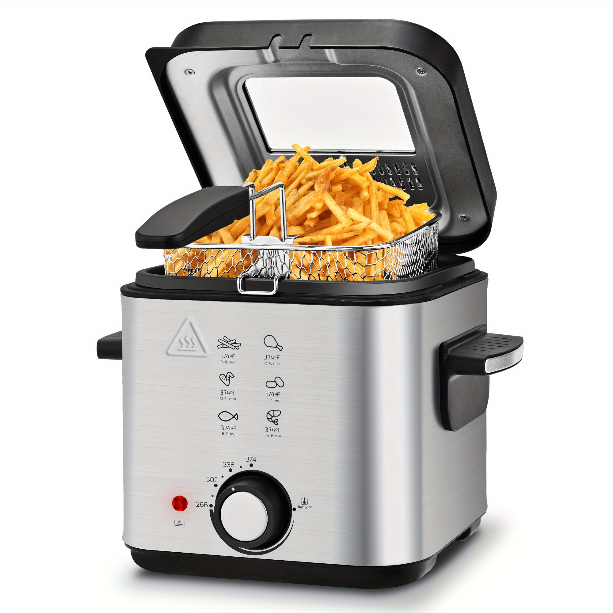 TEMU Susteas Household Deep Fryer, Large Capacity Oil Fryer With 5 Sizes, Adjustable Temperature Control, Easy-to-, Made Of Stainless Steel, Local