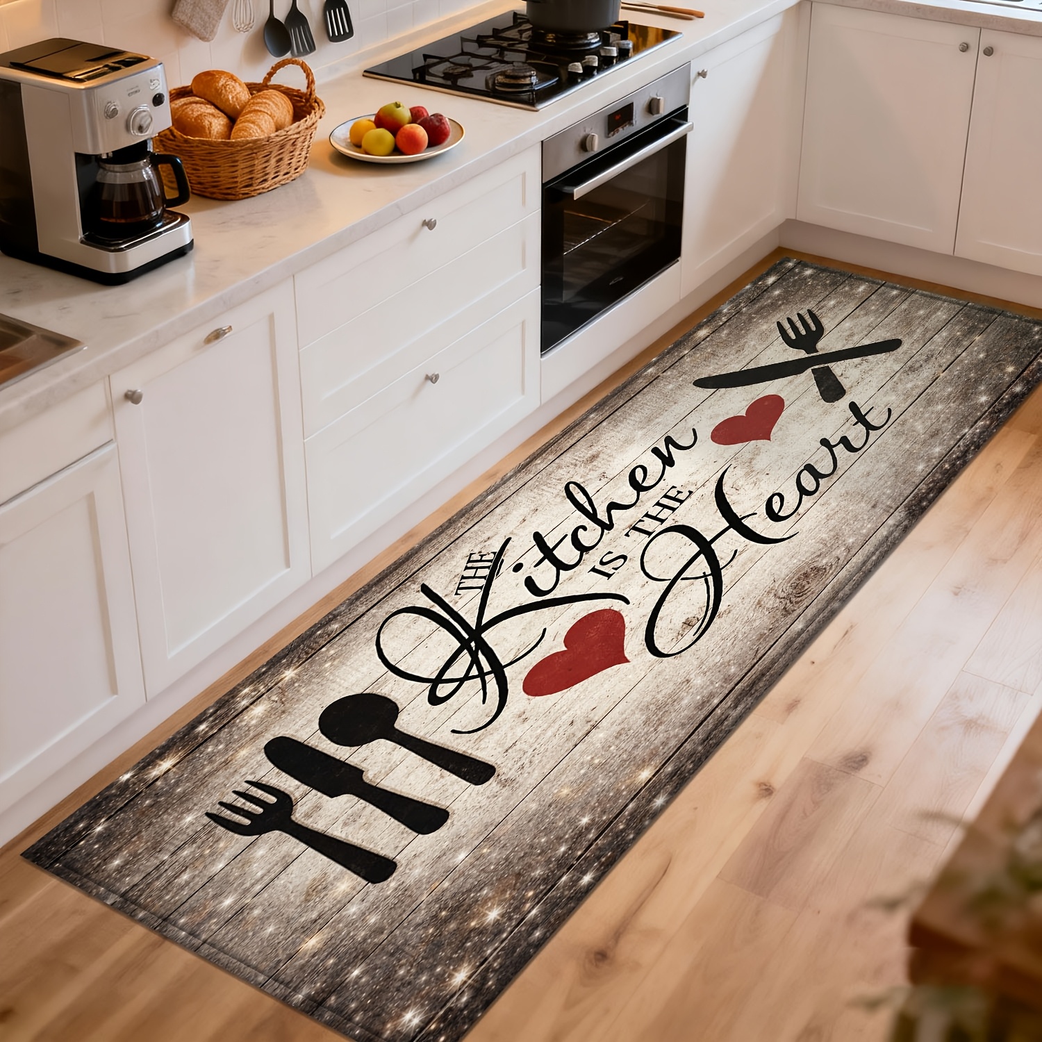 TEMU 1pc Kitchen Hallway Runner Mat, Cutlery Art, Home Decor Runner Mat For Hallway And Bedside, Suitable For Rooms, Laundry Rooms, , Absorbent