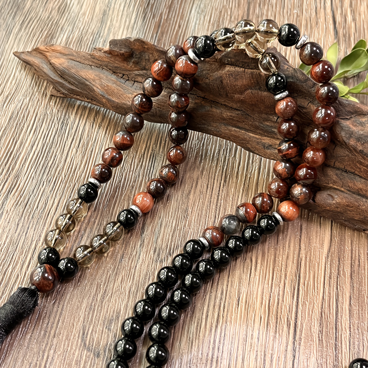 Small Hand-Beaded Natural Stone Tassel Necklace, Retro Bohemian
