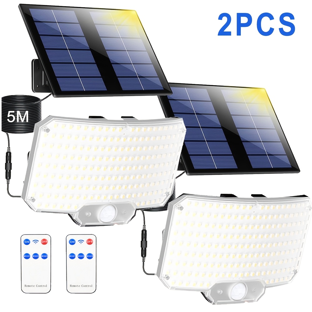 TEMU 2/1pc Lampes Murales Solaires, avec Télécommande, Lampe Solaire d'Extérieur pour Jardin, Détecteur de Mouvement PIR, 3 d'Éclairage, IP65, avec
