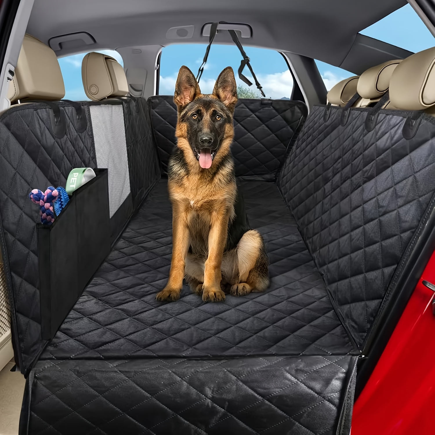 Image of Dog Blanket For Car Rear Seats - 4-in-1 Pet Car Seat Cover With Side Protection, Observation Window, And Seat Belt 137 X 147cm, Suitable For Sedans, Suvs, And