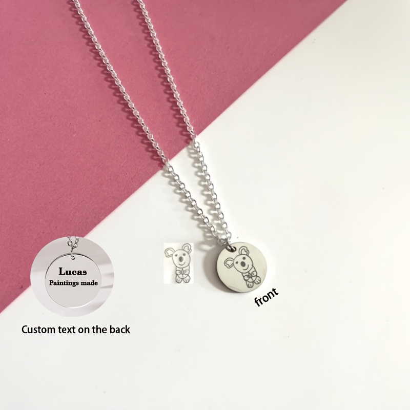 TEMU Customized Stainless Steel Disc Necklace, Engraved Handwriting Painting Necklace, Memory Gift, Suitable For To Mother, , Family, , Personalized