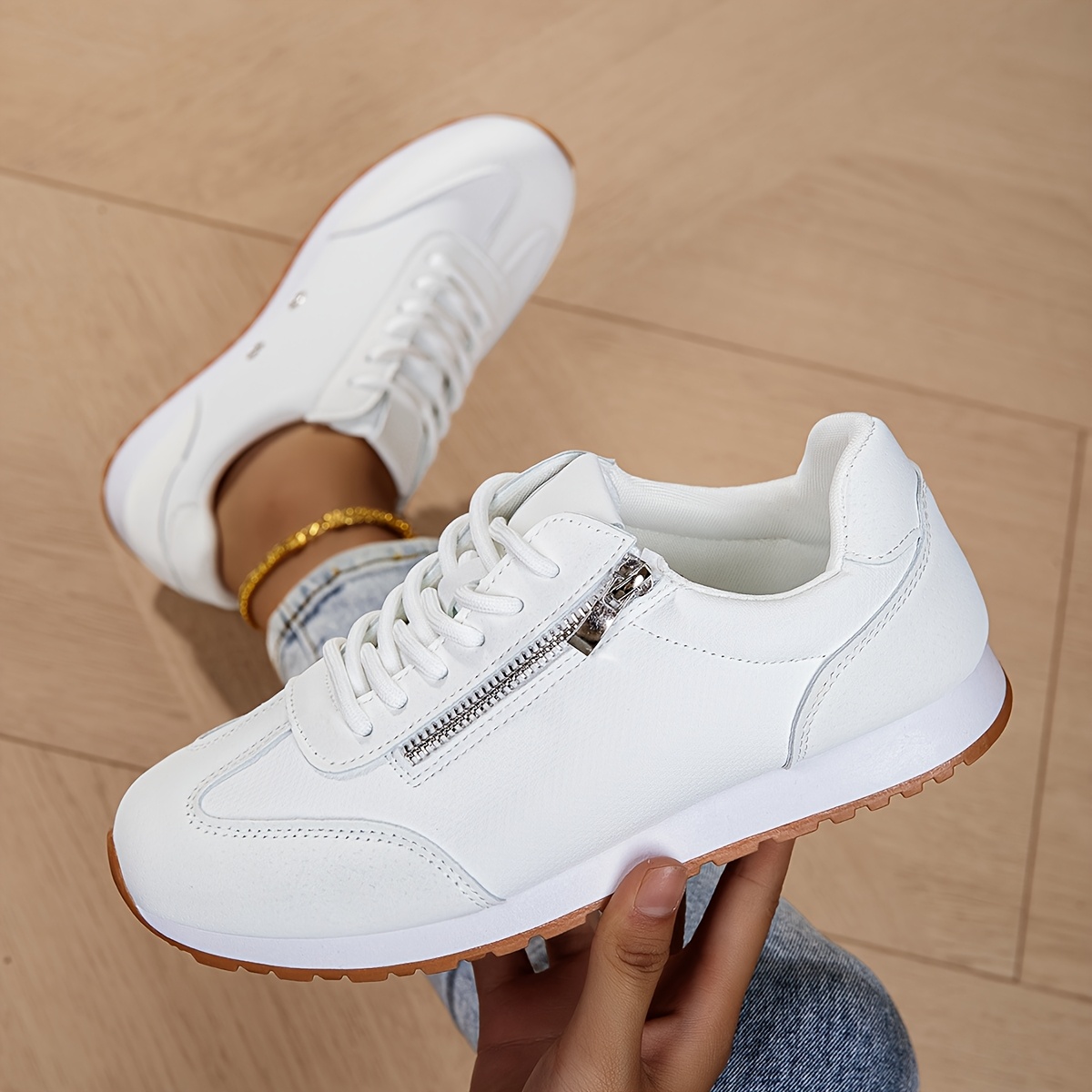 Image of Flat-soled Lace- Zipper Design For And Versatile , Women Shoes, Sneakers Elegant Women Shoes Shoes
