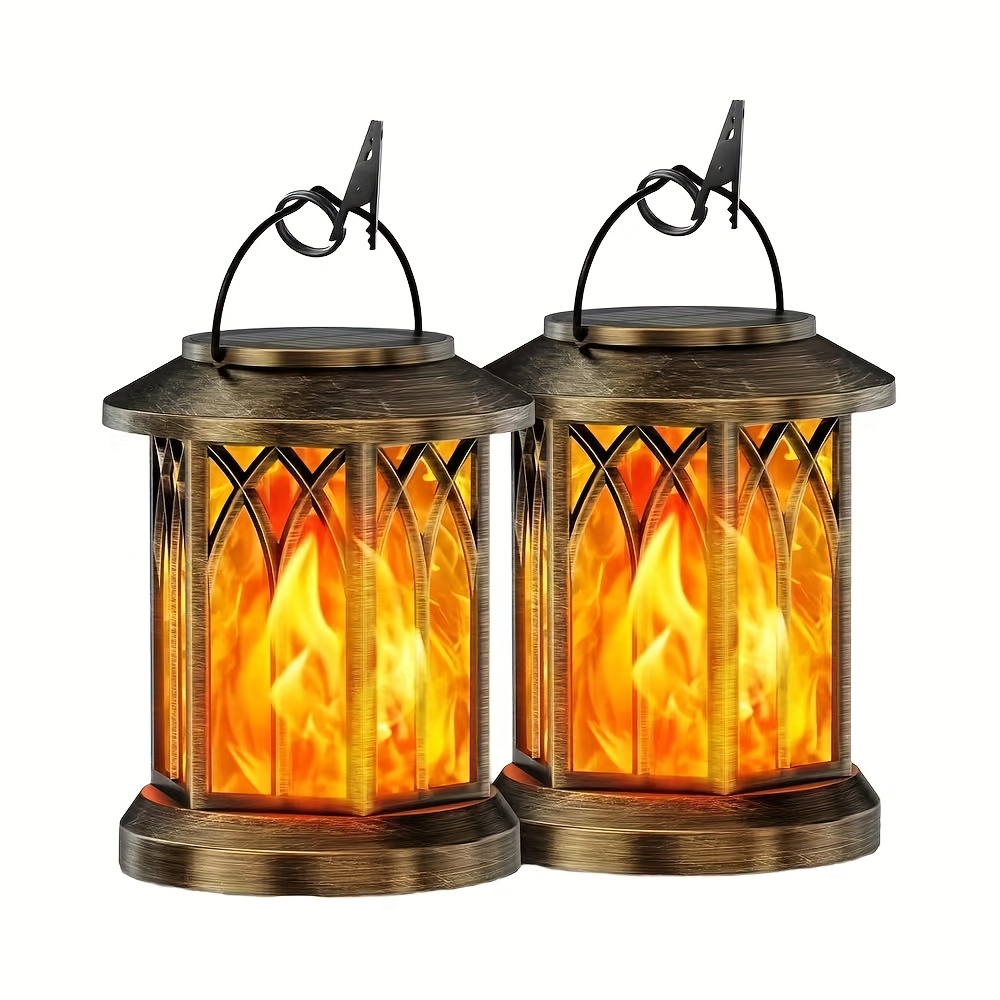 Solar Hanging Lantern Set 1/2/4/6pcs - Vintage Lanterns With Flashing Flame, Solar-powered, Ip65, Suitable For Garden, Yard, Porch, Lawn