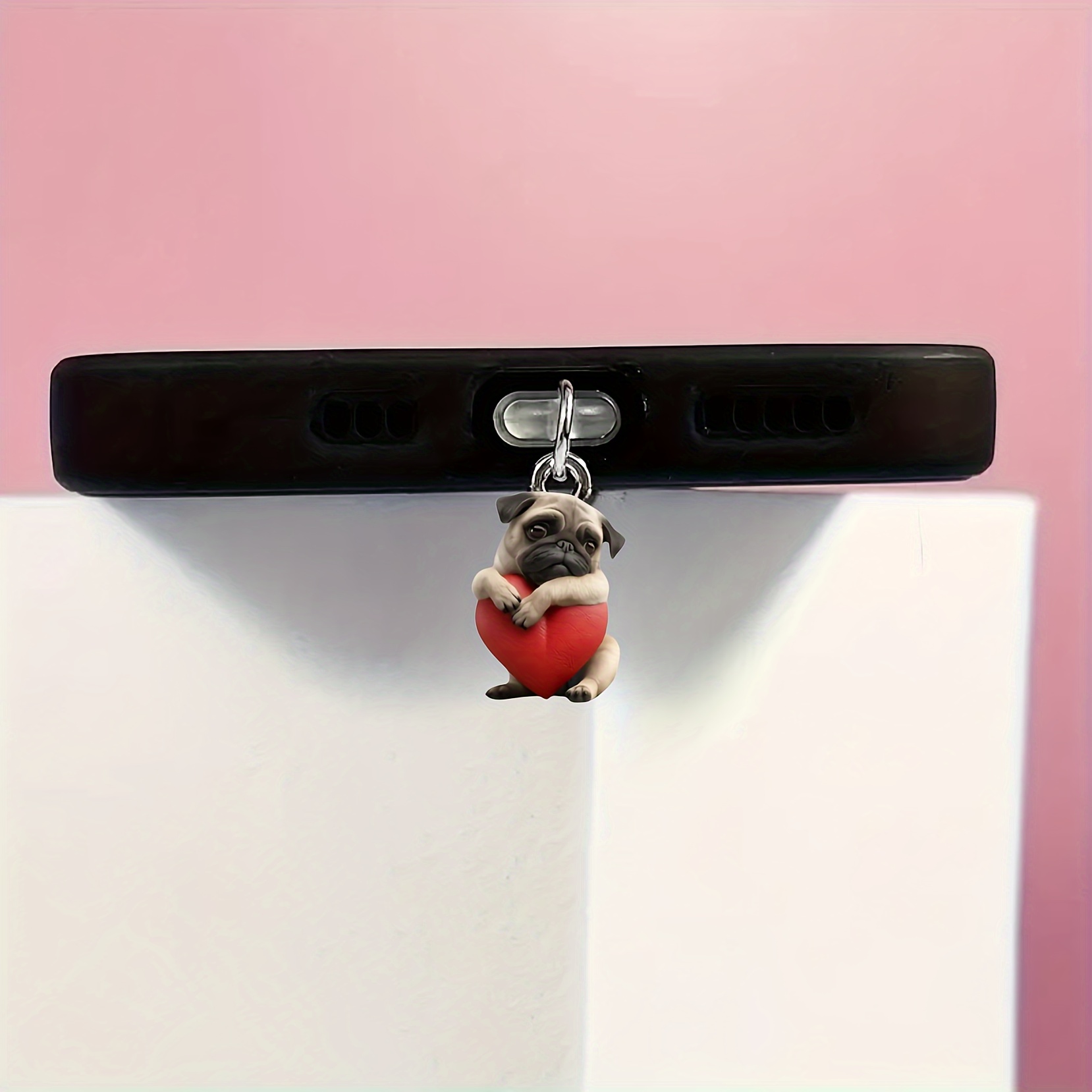 

Cute Pug Dog Holding Heart Phone Plug Charm - Acrylic () Dust Cap For Iphone And Type-c Android Devices, 1pc