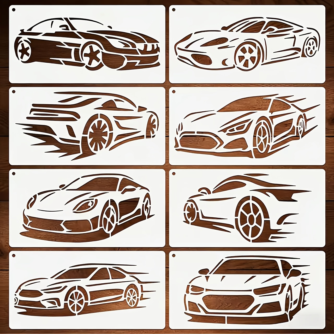 TEMU 8pcs 8x4 Inch Washable & Reusable Car Stencils Suitable For Walls, Canvas, Textiles - Pet Material Templates With Vehicle Shapes For Diy Crafts,