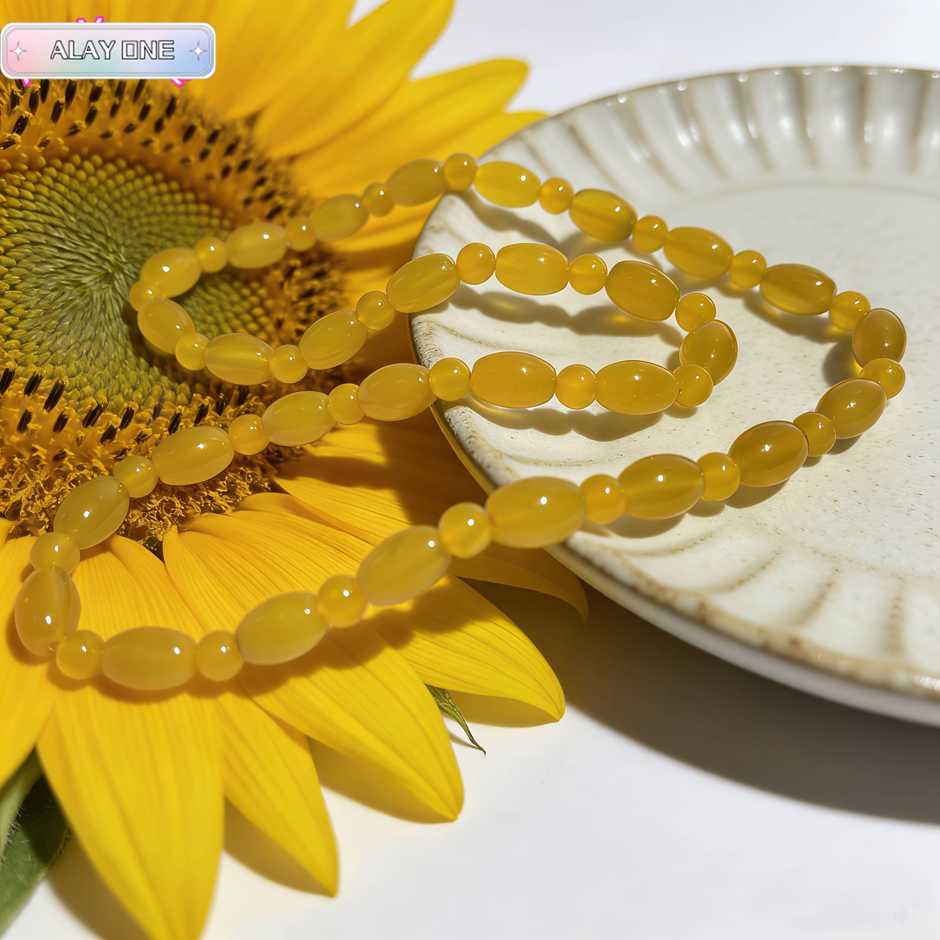 Unisex Natural Yellow Agate Drum Bead Necklace & Bracelet Set