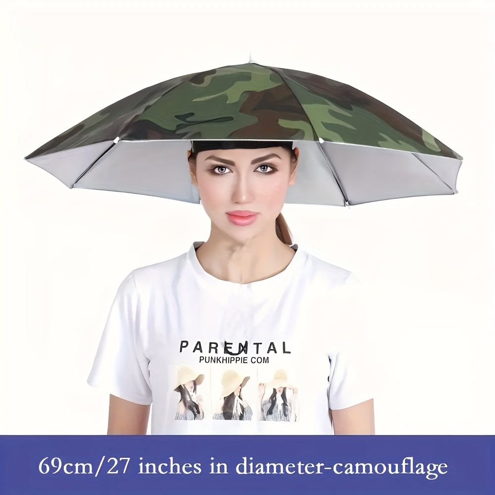 Image of 1/2pcs, Umbrella Hat For Outdoor Activities - Uv Protection, Adjustable Headband, Lightweight & Comfortable Design For Camping, Fishing, Gardening, Hiking, Beach
