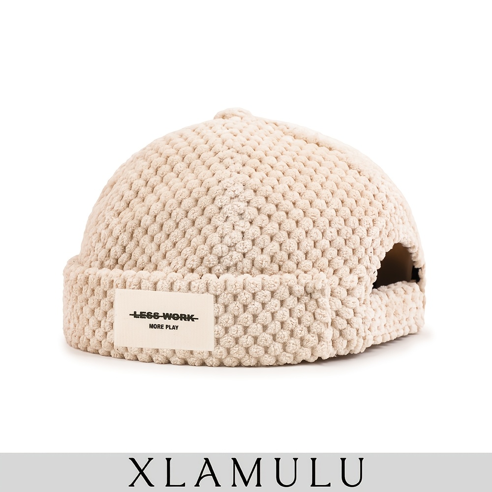TEMU 1 pièce XLAMULU Casquette Docker Unisexe en Chenille avec Fermeture à Ruban - Bonnet Crâne Visière Réglable, Épais et Chaud pour et l'Hiver,