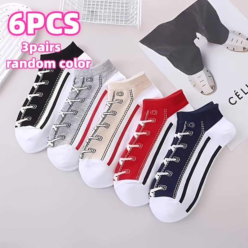 TEMU Random 6pcs (3 Pairs) Unisex Spring/summer Ankle Socks - Breathable Athletic Socks With Geometric , Suitable For Hiking, Gym, And Daily Wear