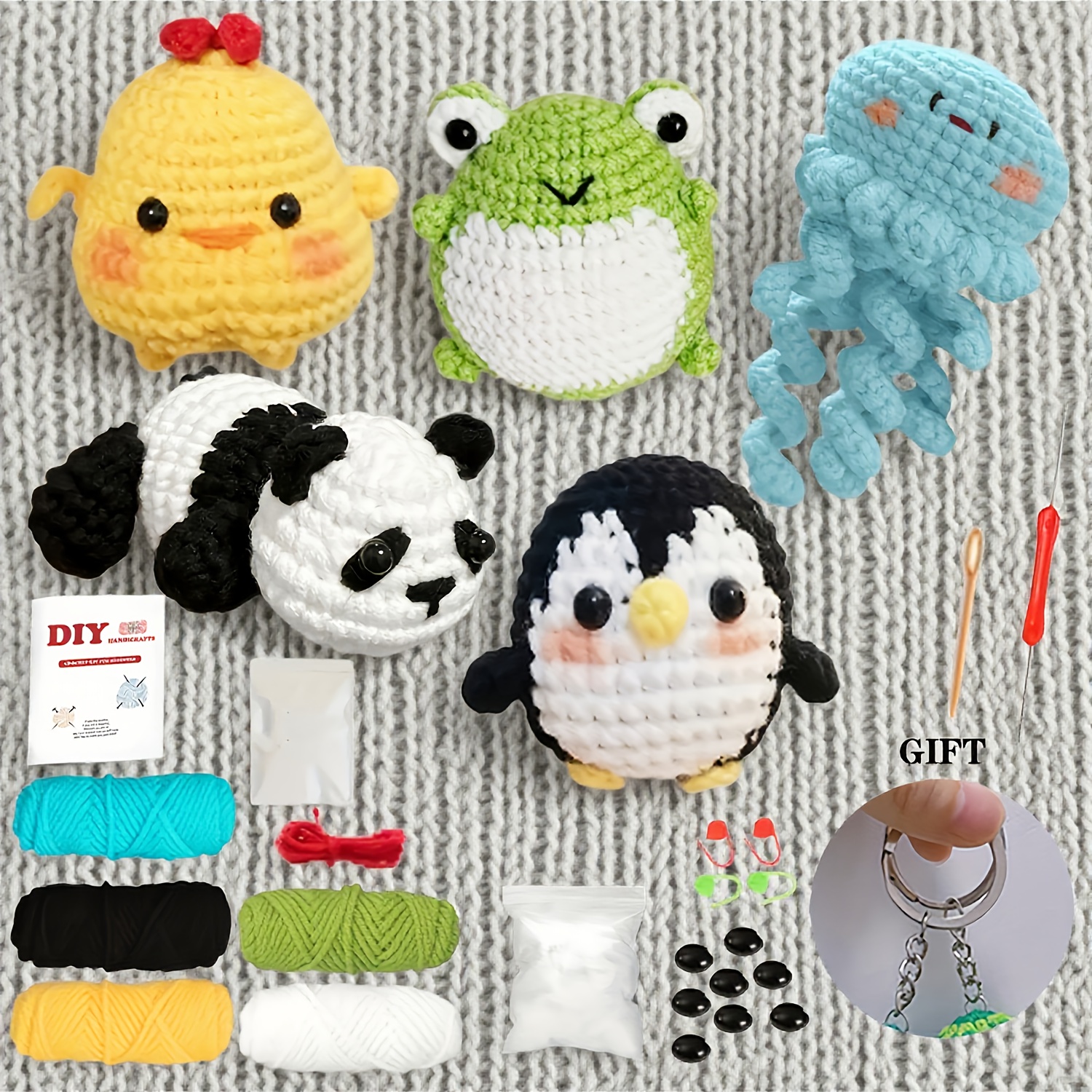 Minnhua Kit Crochet Débutant Complet 8 Animaux – Peluches Porte-Clés Ours Panda Lapin Etc. Avec Tutoriels Vidéo Et Instructions Pas à Pas