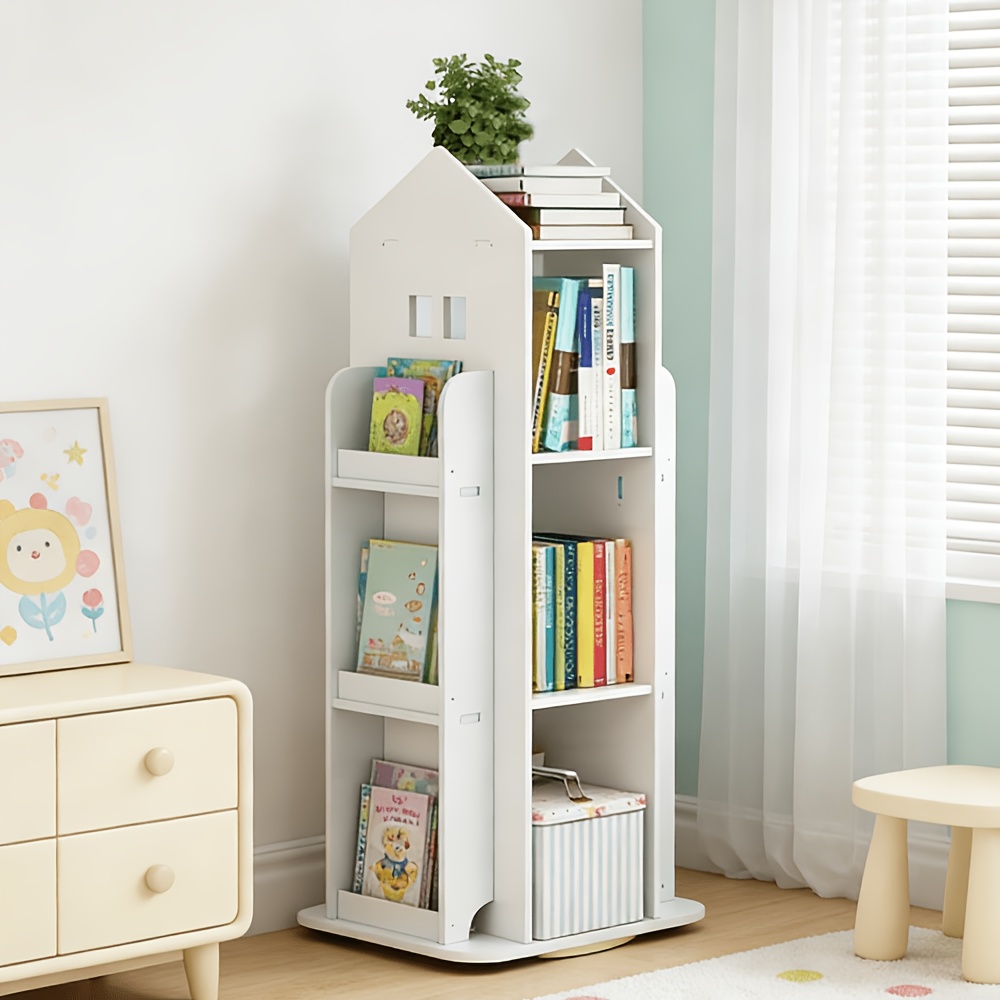 TEMU Corner Shelves, 3 Tier Rotating Bookshelf Children's Bookcase Bookshelves With Storage Space, Castle 360° Kids Bookshelf And Shelving Units Free