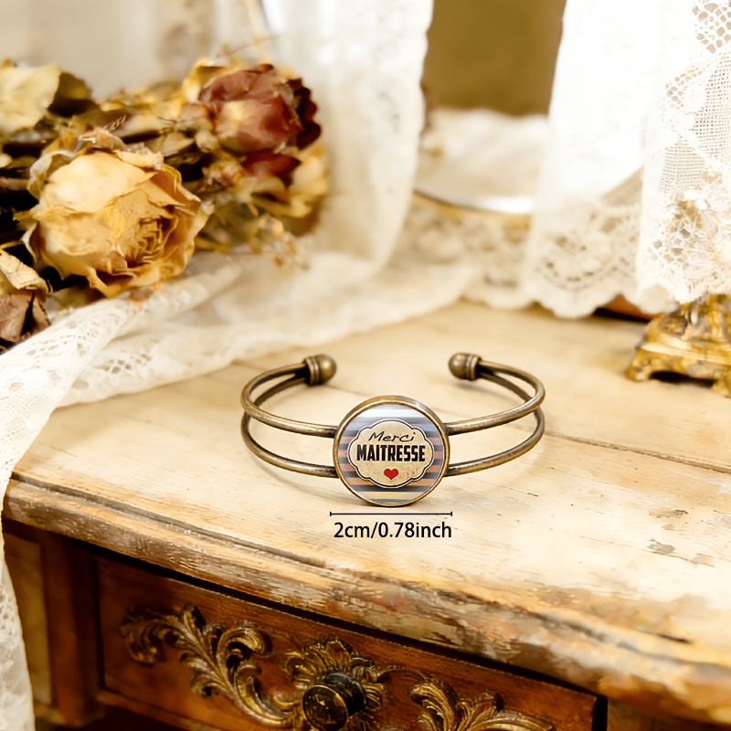 Antique Cyan Double-Layer Adjustable Bangle with Merci Tag