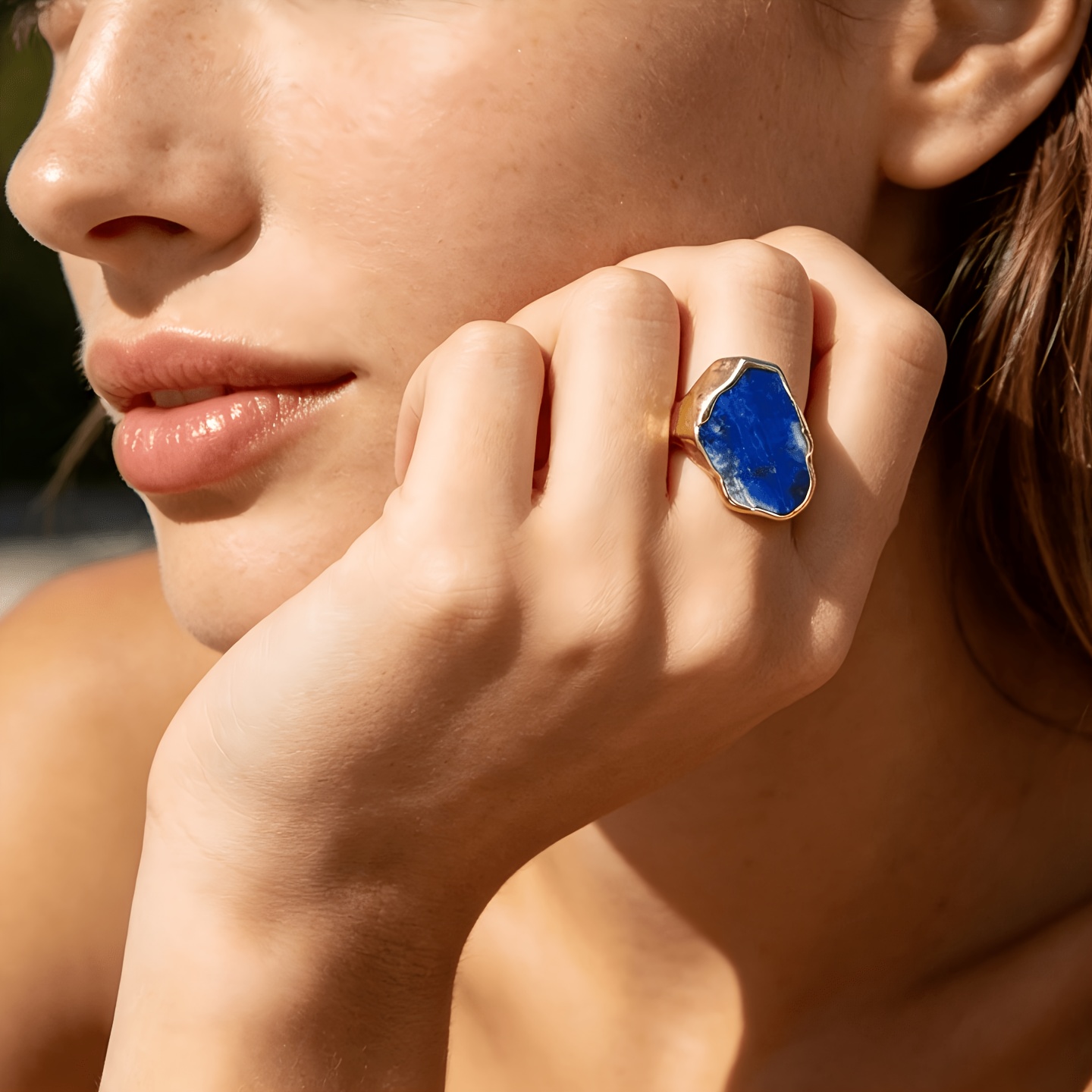 Women's Vintage Bohemian Blue Natural Stone Statement Ring