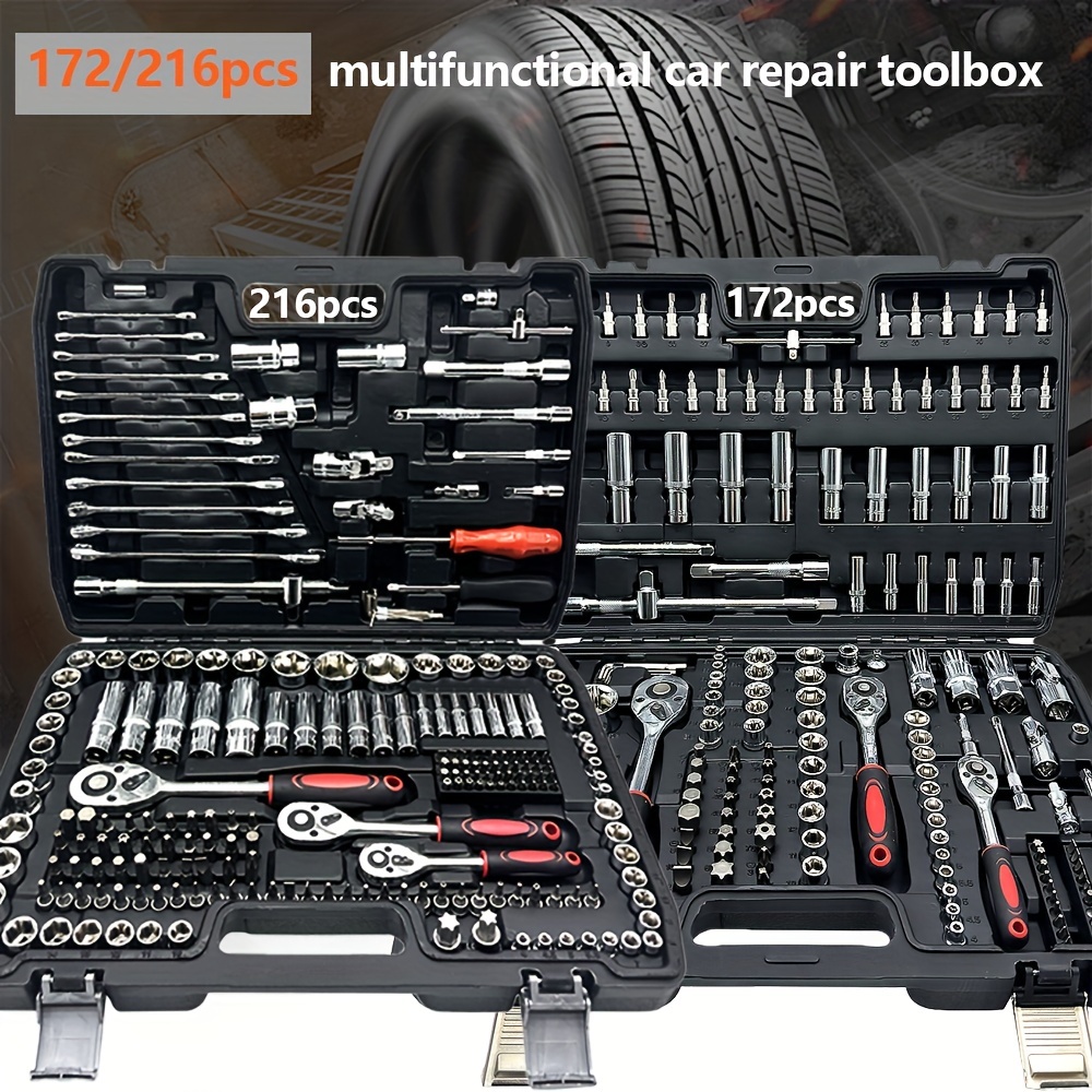 

Promaster 46/172/216pcs Steel Socket Wrench Set - Multifunctional Hand Tool Kit With Ratchet Spanners For Car, Motorcycle, Boat Repairs & Home Use - No Required