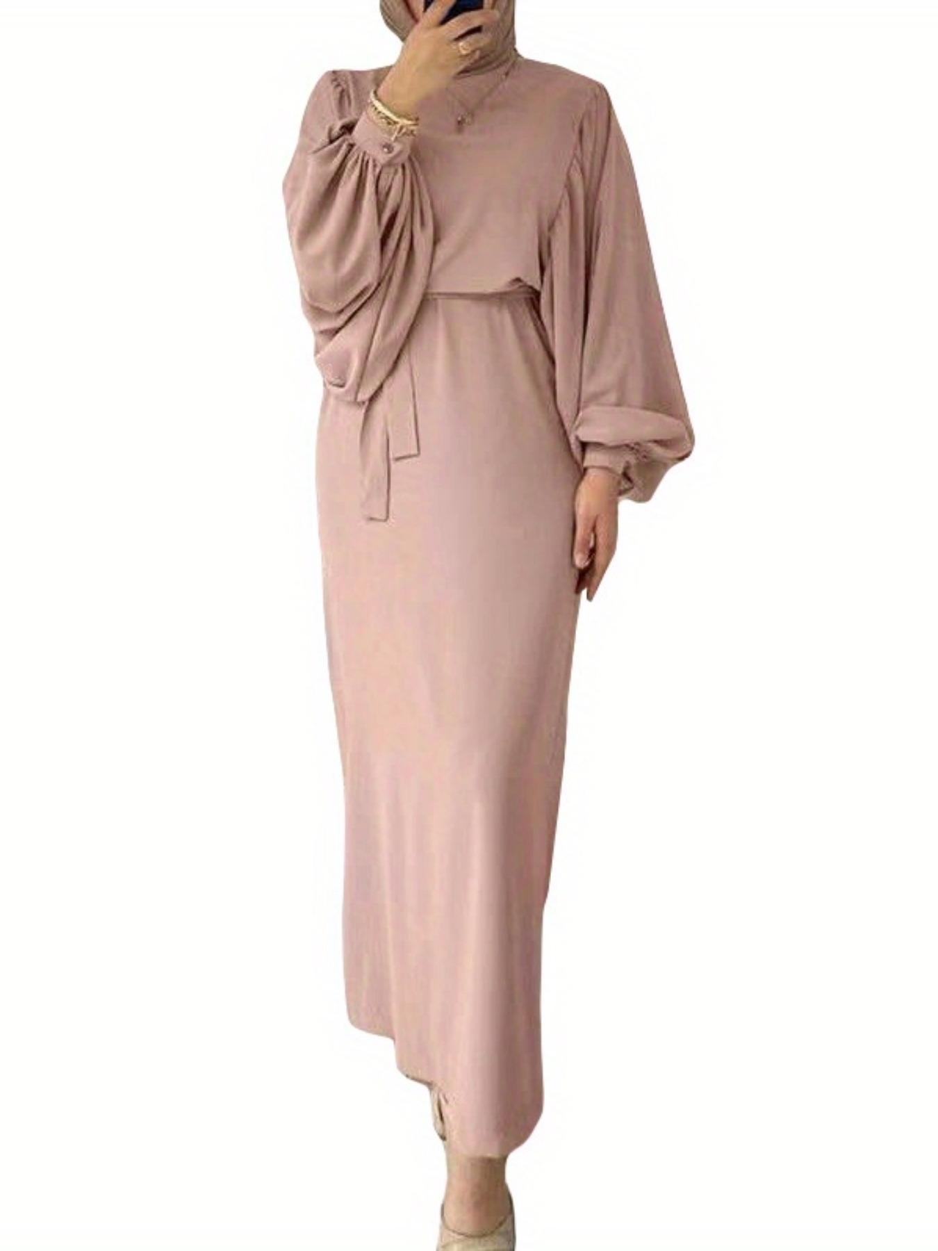 abaya elegant dress with belt Sequin Abaya Maxi Dress with Belt - Premium Modest Wear