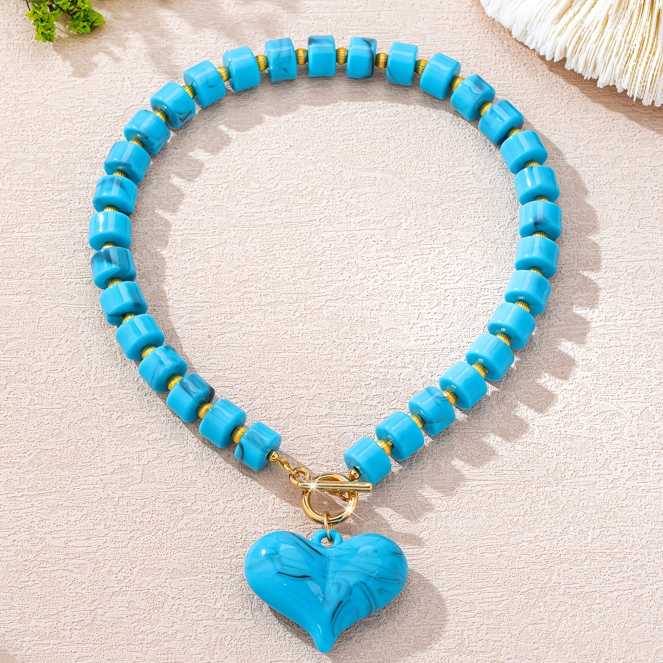 TEMU 1pc Fashionable Individual Dopamine Colored Bead Heart Pendant Suitable For Women' Party Necklace