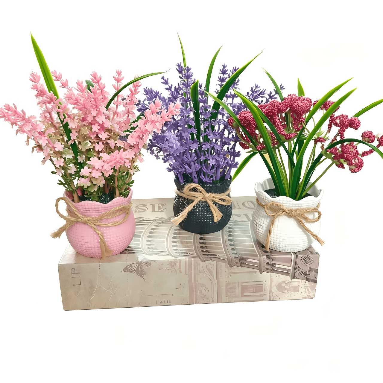 3 Pots of Artificial Potted Small Flowers, Mini Fake Flowers Desktop Home Ornaments