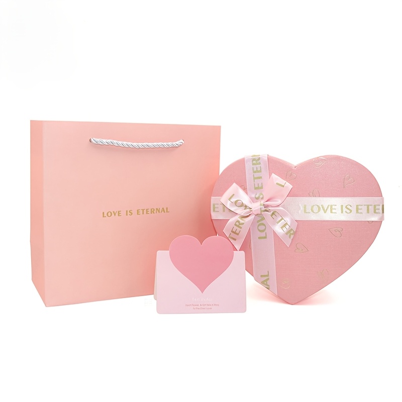 

3pcs Pink Heart-shaped Gift Box Set, Large Capacity Paper Gift Bags With Greeting Cards And Ribbon, Elegant Birthday Present Packaging, Wedding Favors, Holiday Gifting Kit, Gift Boxes For Gifts