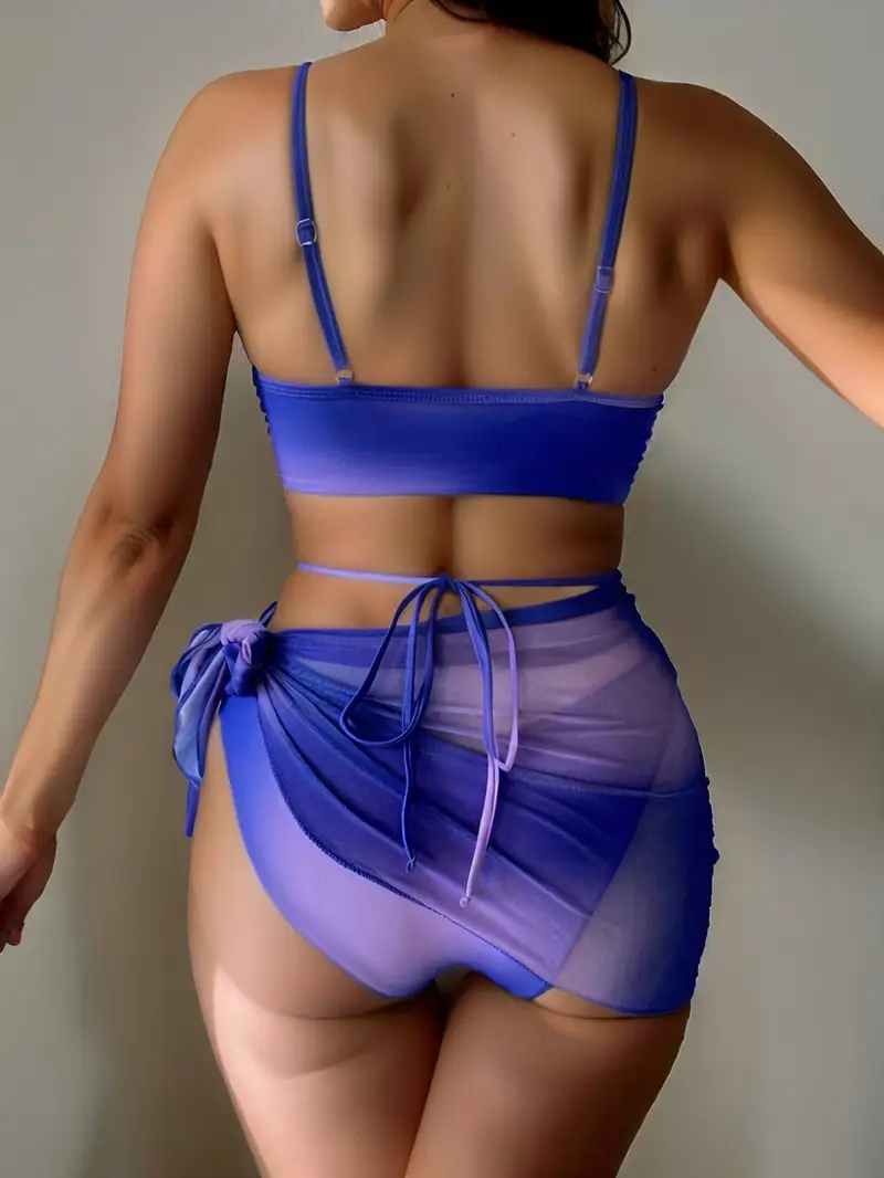 Tie Dye 3 Piece Սեթ Բիկինի, Spaghetti Straps Բարձր կտրվածքը Cover Up Skirt Swimsuits, Կանացի լողազգեստներ & Հագուստ մանրամասներ 0
