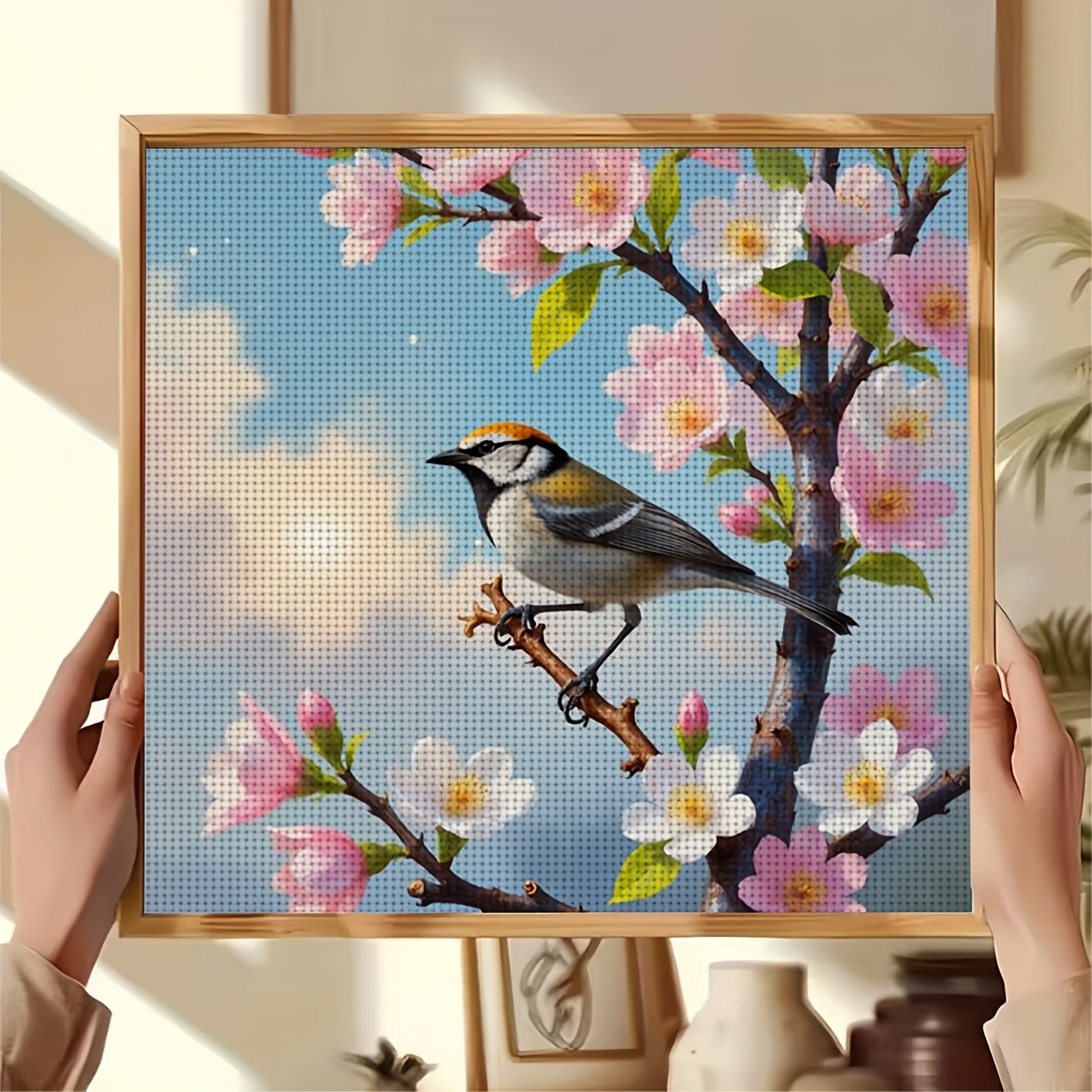 Cross-Stitch Kit Featuring Design of A Bird on a Branch