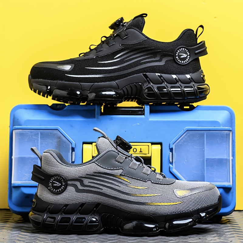 Chaussures de travail pour hommes à bouton rotatif, résistantes aux chocs, anti-perforation, durables et respirantes en mesh, pour toutes saisons