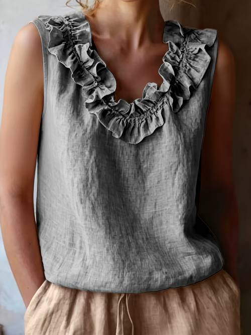 spring summer loose fit ruffle sleeveless shirt