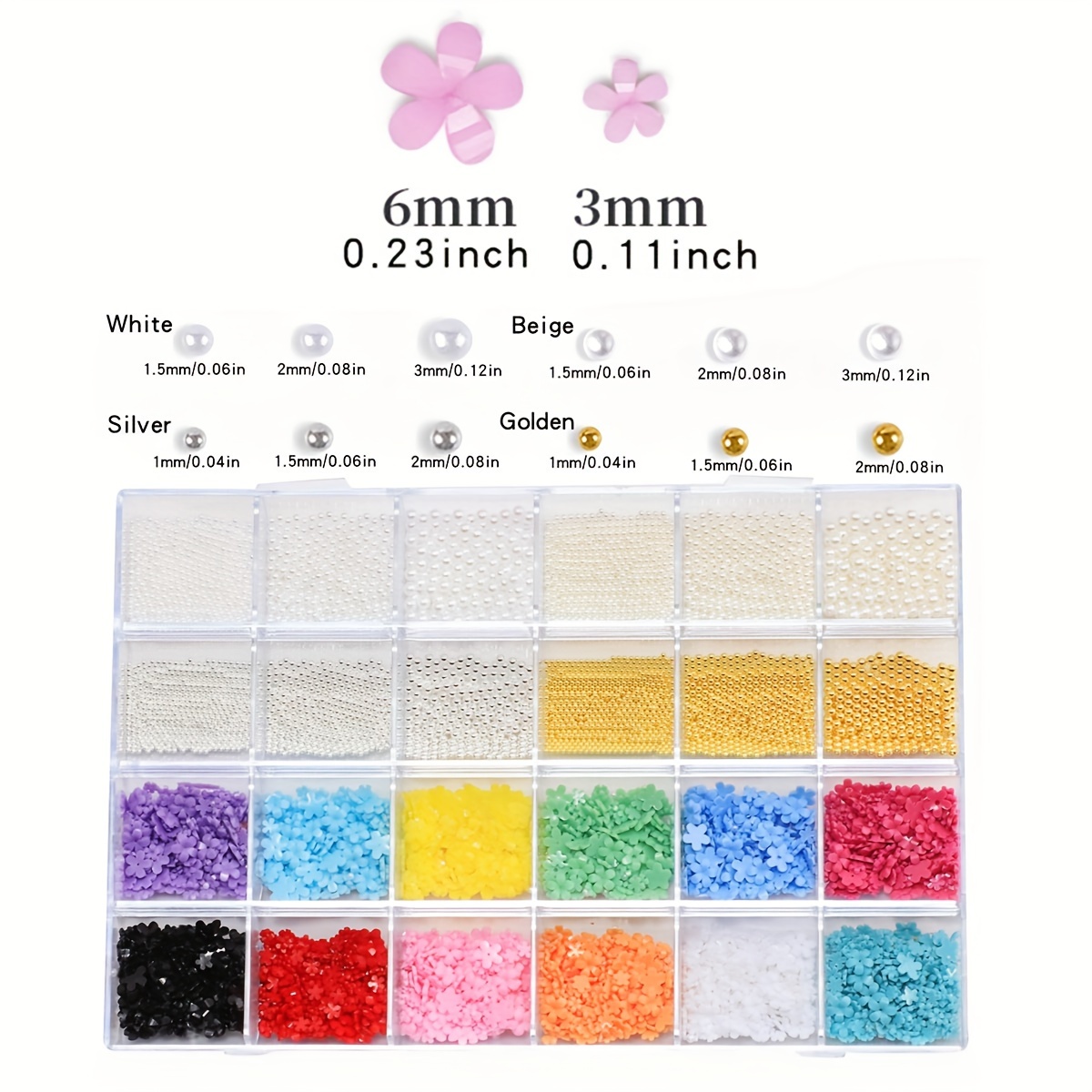 TEMU 24 Grid 3d Flower Nail Charm -exquisite Decoration, With Tonsil Particles, Handmade For Nail Art, Cute Nail Accessory Accessories, Tasteless And