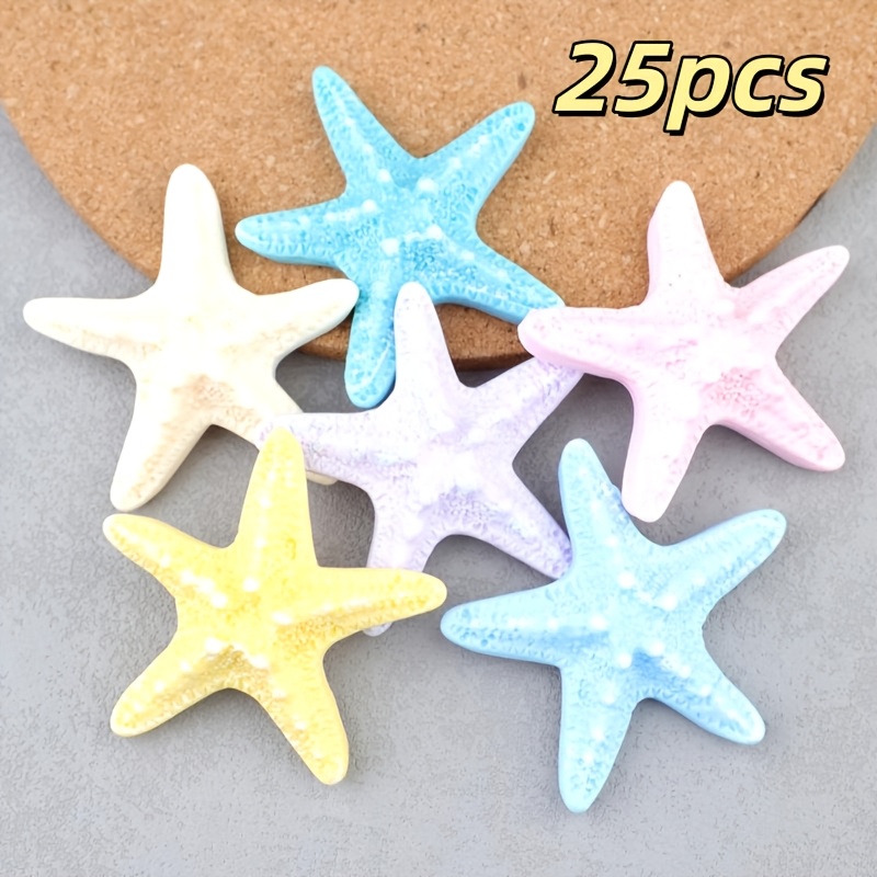 TEMU 25pcs Mix Summer Starfish Gradient Five-pointed Star Resin Pendants, Hair Clips, Hair Ties, Crab Claw Clips, Phone Case Clogs Buckles, Diy