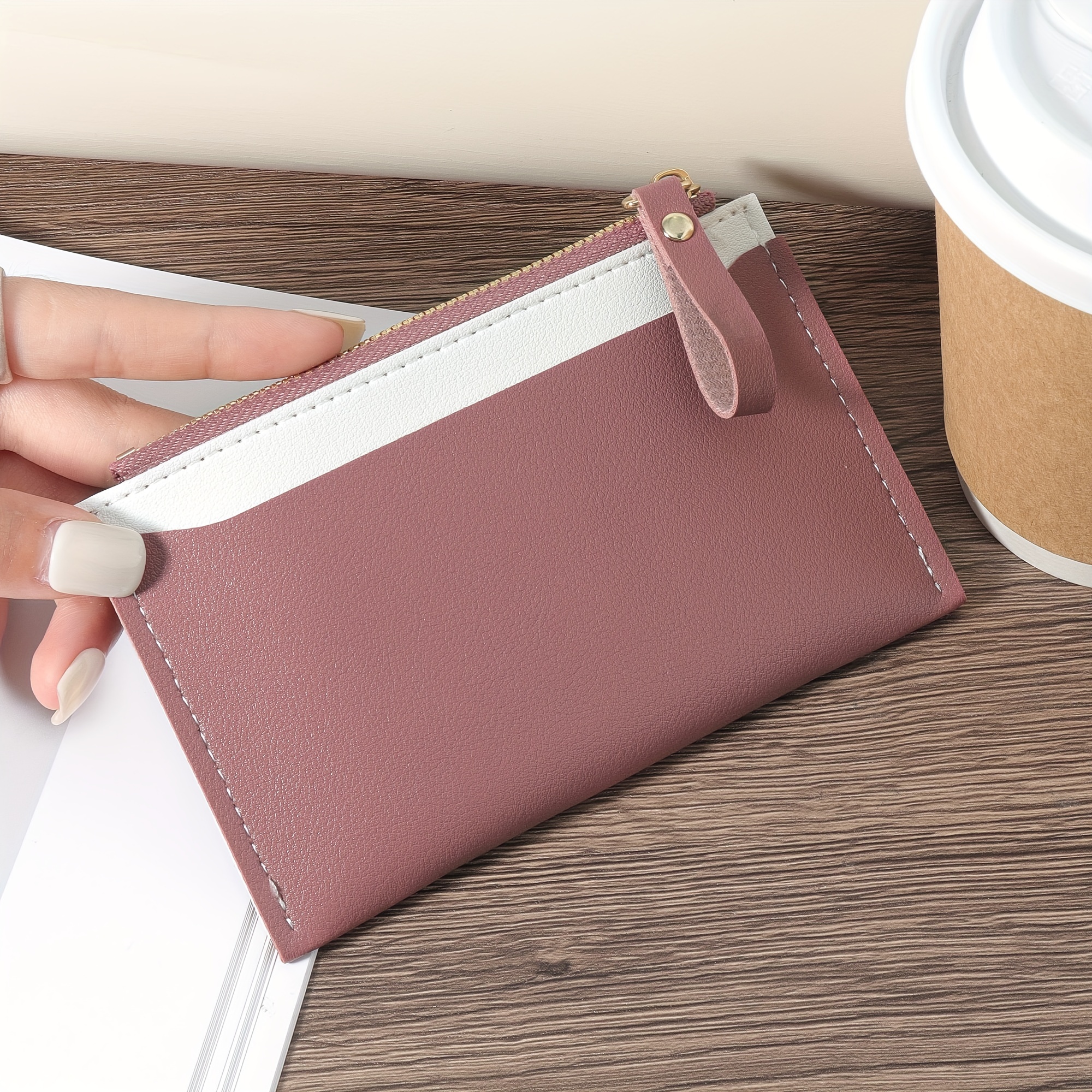 

Minimalist Colorblock Long Zipper Wallet, Portable Coin Purse For Daily Use, Shopping Zipper Purse